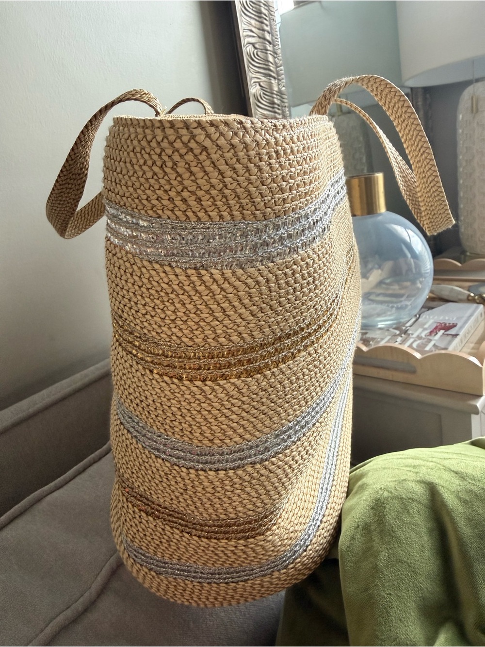 Eric Javits Straw Tote in Natural and Silver - Picture 4 of 9